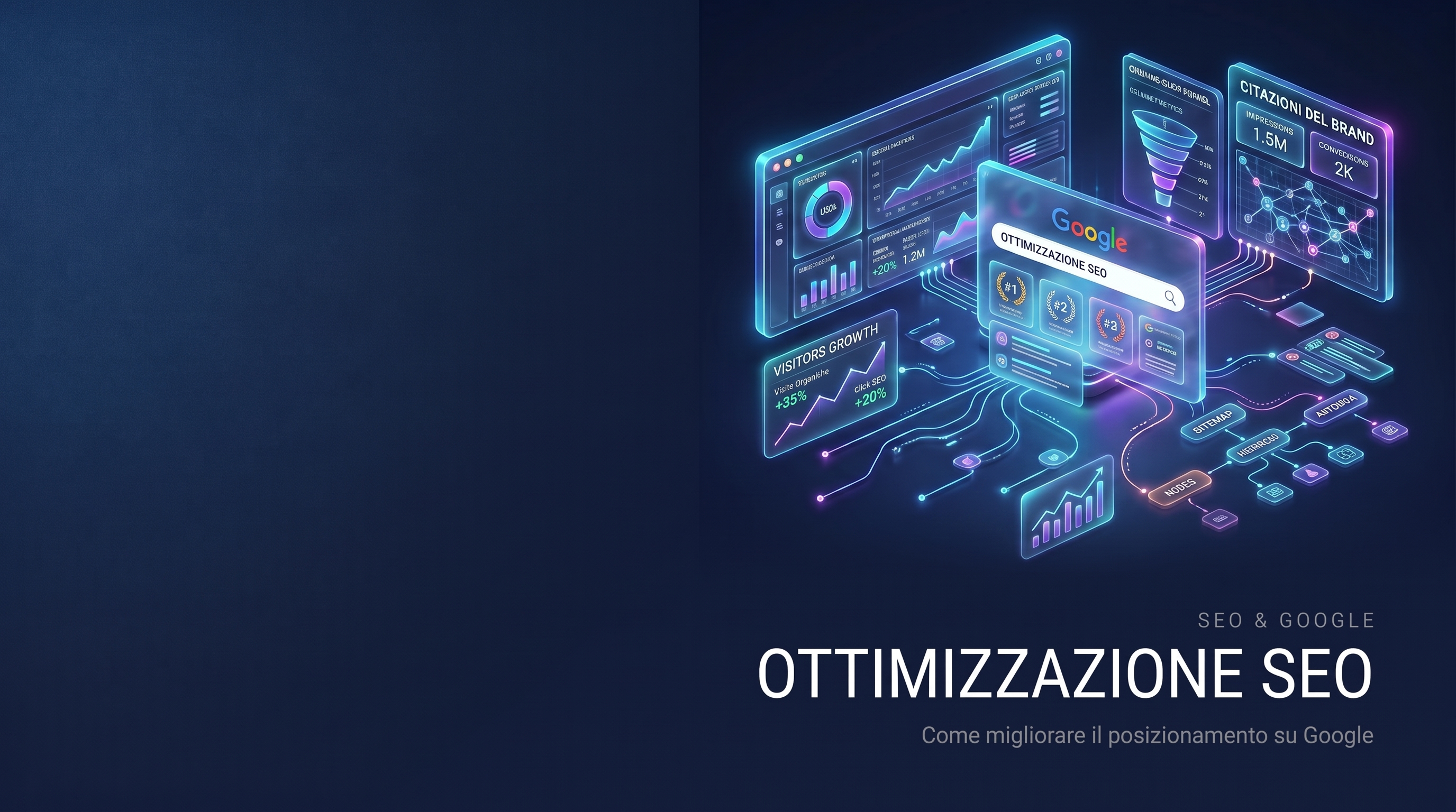 Ottimizzazione SEO e posizionamento su Google . Rappresentazione visuale delle strategie per migliorare la visibilità organica di un sito web.